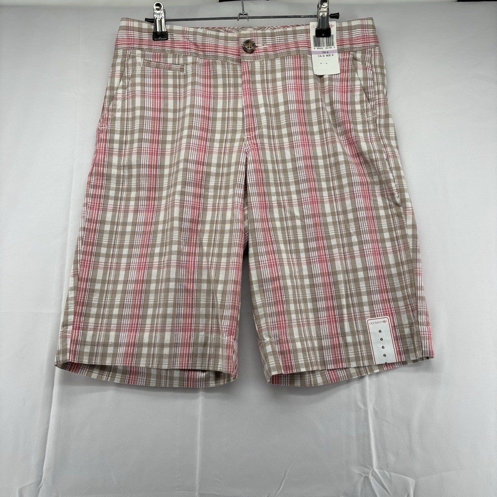 NWT Dockers Women's Pink, Brown, White Plaid Shorts Size 6